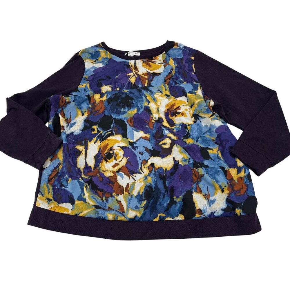 Coldwater‎ Creek Women's Floral Print Sweatshirt 1X Multicolor Polyester Cotton